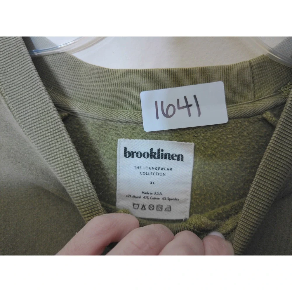 Brooklinen Loungewear Sweatshirt XL Olive Green V-Stitch Raglan Soft Modal Blend